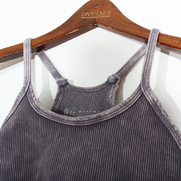 Free People Movement Happiness Runs Crop Tank Ribbed Washed Grey Size M/L - Picture 4 of 8